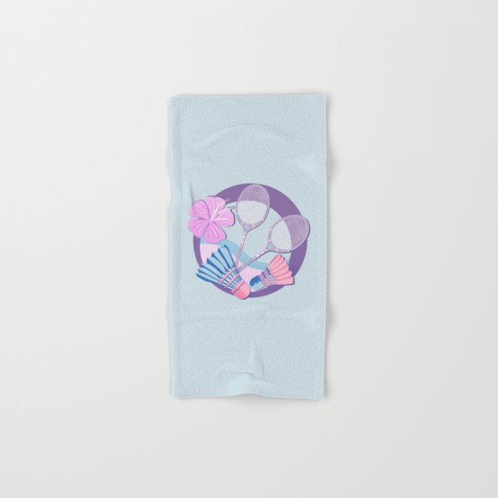 Tropical badminton badge - pastel purple and pink Bath Towel Gallery Image 1
