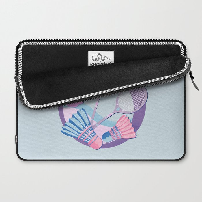 Tropical badminton badge - pastel purple and pink Laptop Sleeve Gallery Image 2