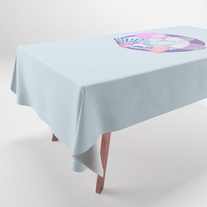 Tropical badminton badge - pastel purple and pink Tablecloth Gallery Image 1