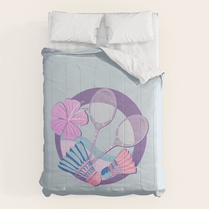 Tropical badminton badge - pastel purple and pink Comforter Gallery Image 1