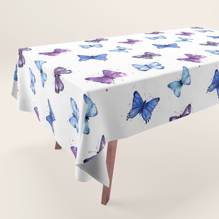 Blue Butterfly Watercolor Tablecloth Gallery Image 1