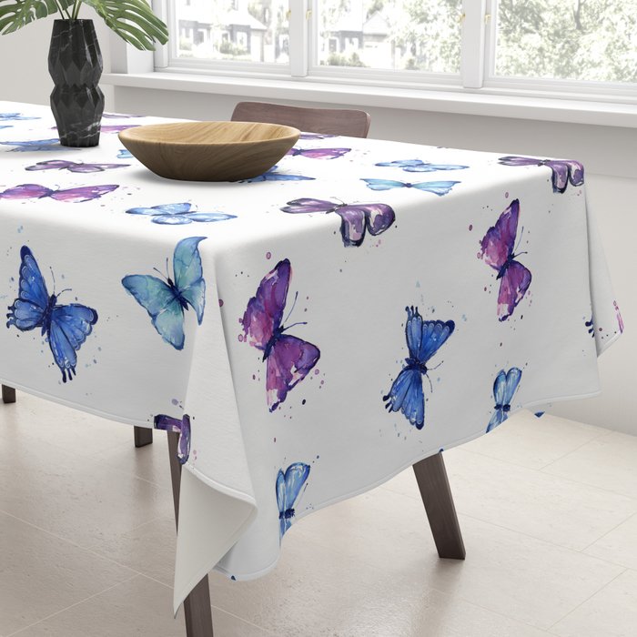 Blue Butterfly Watercolor Tablecloth Gallery Image 3