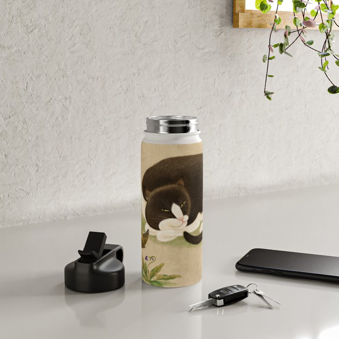 Minhwa: cat & butterfly 2 (Korean traditional/folk art)  Water Bottle Gallery Image 4