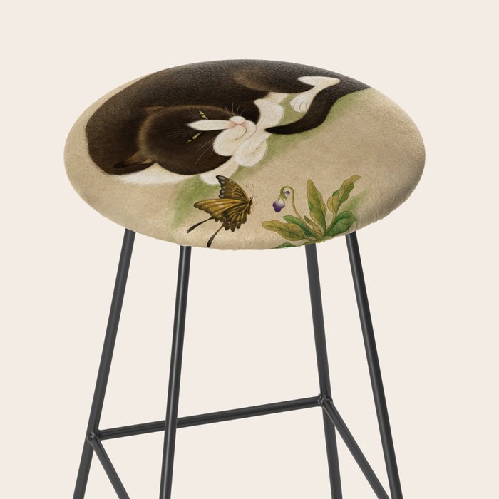 Minhwa: cat & butterfly 2 (Korean traditional/folk art)  Stool Gallery Image 2