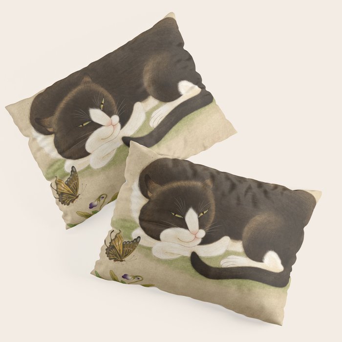 Minhwa: cat & butterfly 2 (Korean traditional/folk art)  Pillow Sham Gallery Image 1