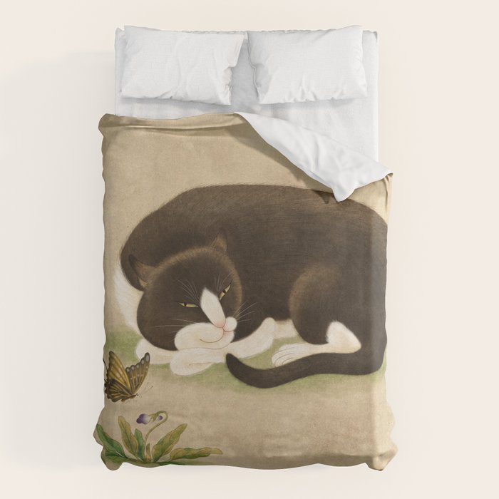 Minhwa: cat & butterfly 2 (Korean traditional/folk art)  Duvet Cover Gallery Image 6