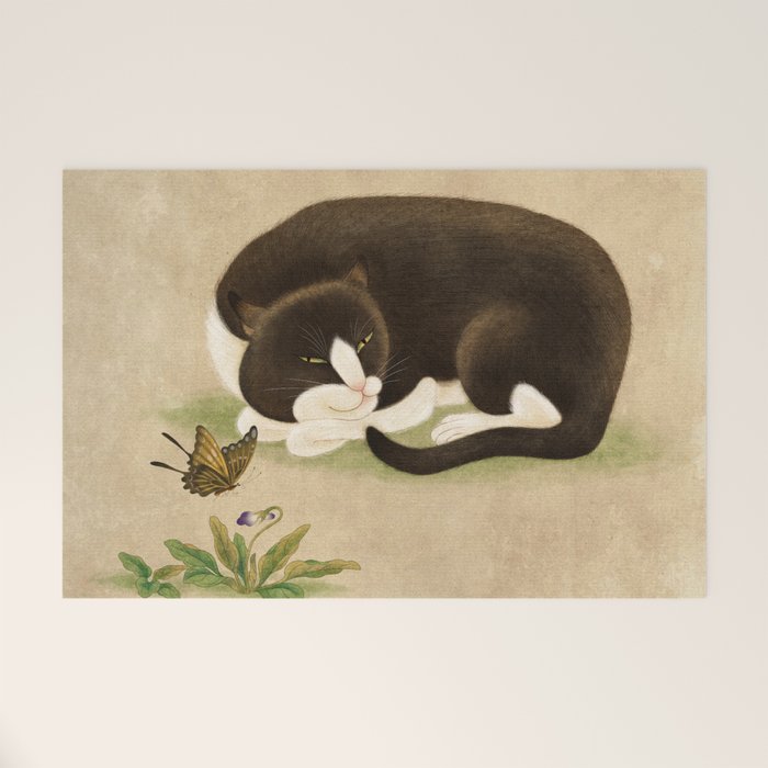 Minhwa: cat & butterfly 2 (Korean traditional/folk art)  Welcome Mat Gallery Image 1