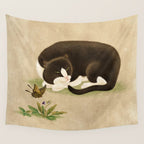 Minhwa: cat & butterfly 2 (Korean traditional/folk art)  Wall Tapestry Gallery Image 4