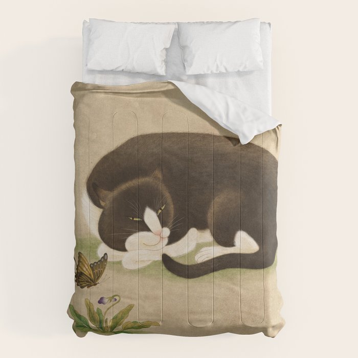 Minhwa: cat & butterfly 2 (Korean traditional/folk art)  Comforter Gallery Image 6