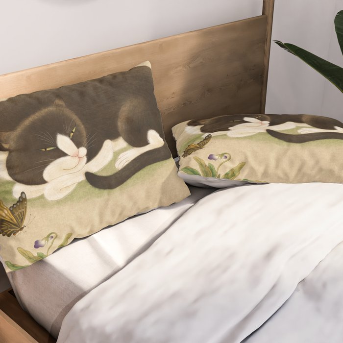 Minhwa: cat & butterfly 2 (Korean traditional/folk art)  Pillow Sham Gallery Image 2