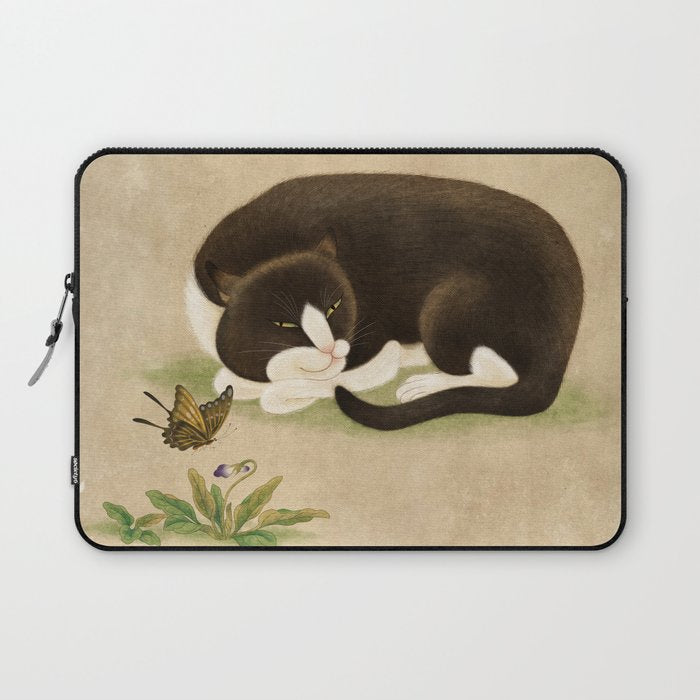 Minhwa: cat & butterfly 2 (Korean traditional/folk art)  Laptop Sleeve Gallery Image 1