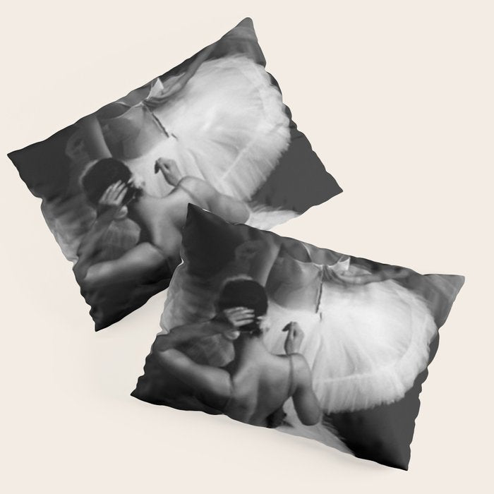 Ballerinas getting ready for the big performance black and white photograph - photographs Pillow Sham Gallery Image 1