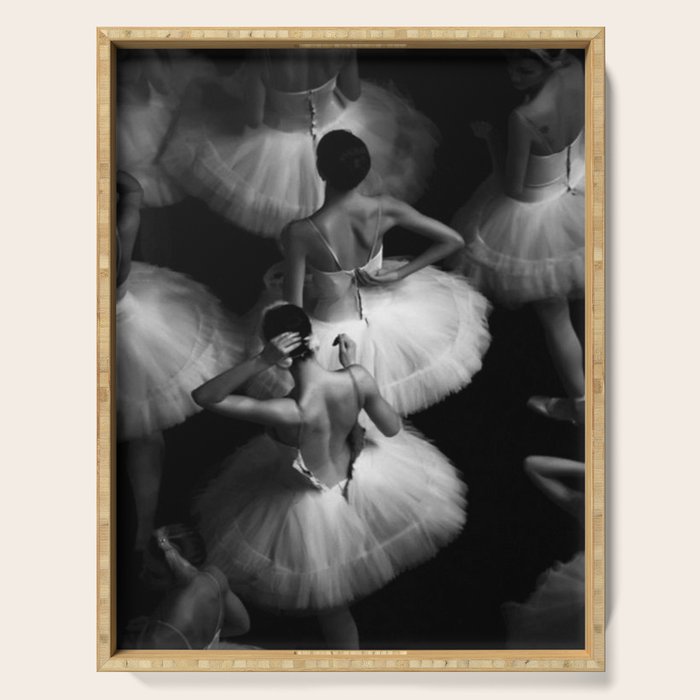 Ballerinas getting ready for the big performance black and white photograph - photographs Serving Tray Gallery Image 1