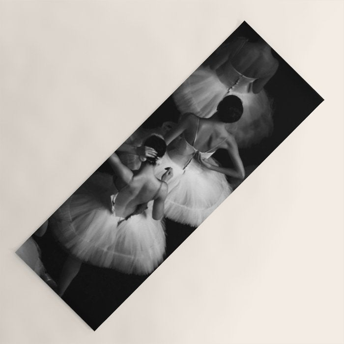 Ballerinas getting ready for the big performance black and white photograph - photographs Yoga Mat Gallery Image 1