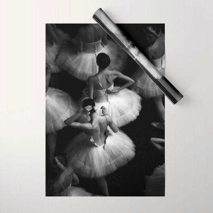 Ballerinas getting ready for the big performance black and white photograph - photographs Wrapping Paper Gallery Image 1