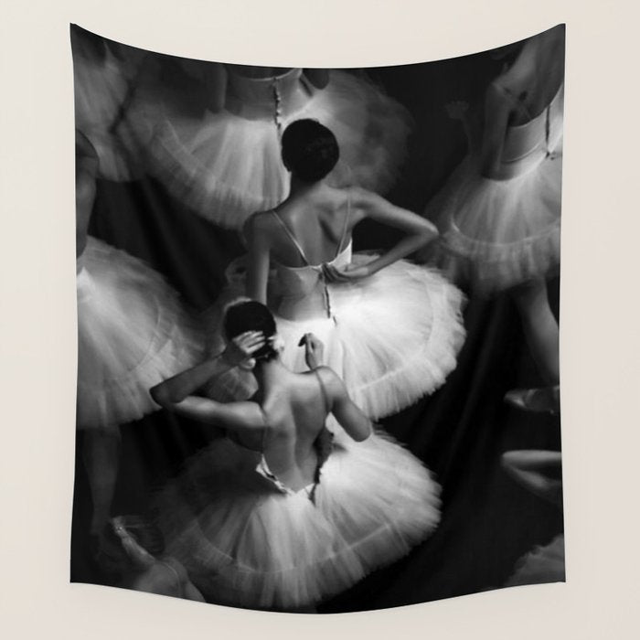 Ballerinas getting ready for the big performance black and white photograph - photographs Wall Tapestry Gallery Image 1