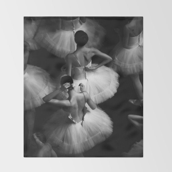 Ballerinas getting ready for the big performance black and white photograph - photographs Throw Blanket Gallery Image 2