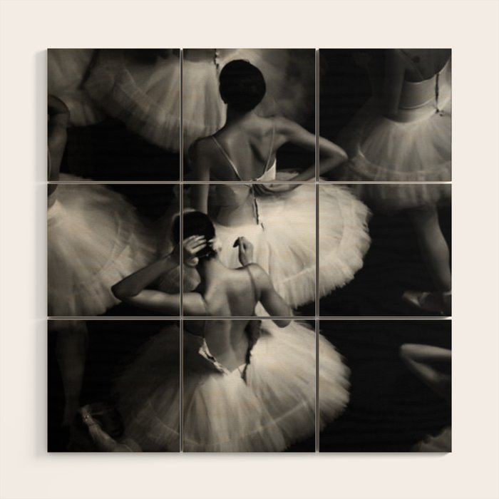 Ballerinas getting ready for the big performance black and white photograph - photographs Wood Wall Art Gallery Image 1