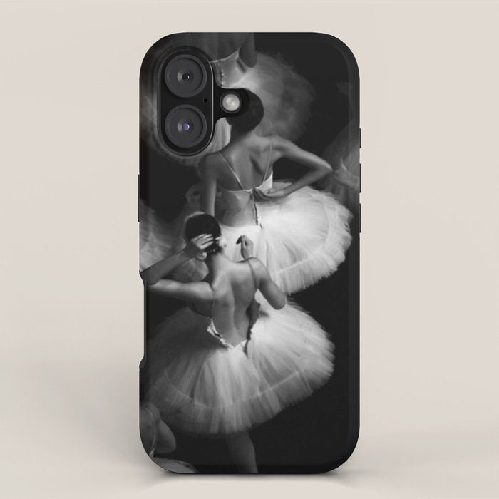 Ballerinas getting ready for the big performance black and white photograph - photographs iPhone Case Gallery Image 1
