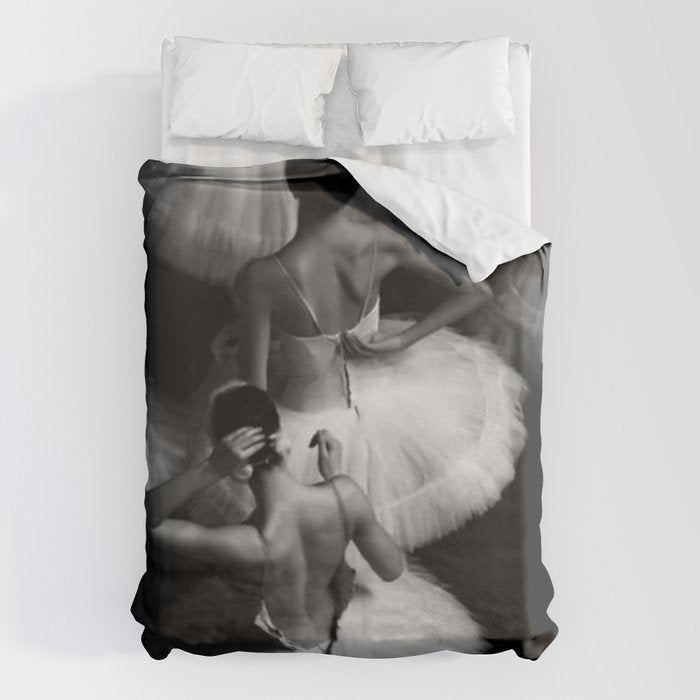 Ballerinas getting ready for the big performance black and white photograph - photographs Duvet Cover Gallery Image 1