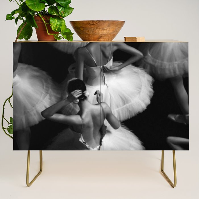 Ballerinas getting ready for the big performance black and white photograph - photographs Credenza Gallery Image 1