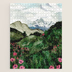 Field of flowers and mountains dreamy watercolor, landscape painting Jigsaw Puzzle Gallery Image 1