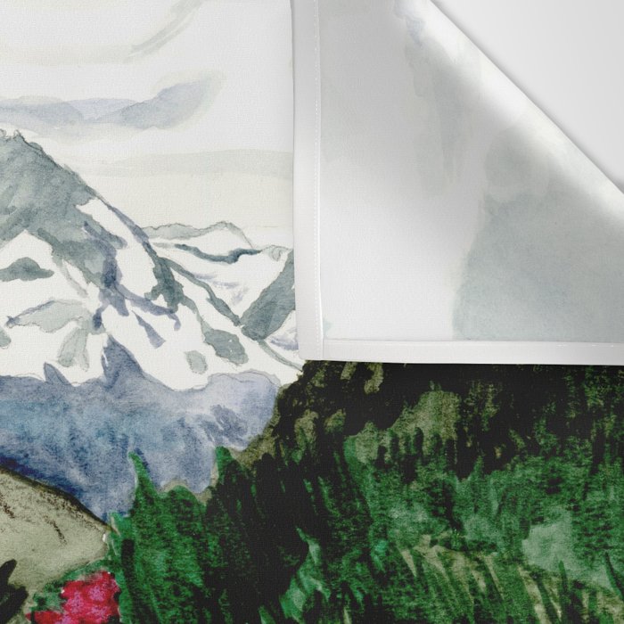 Field of flowers and mountains dreamy watercolor, landscape painting Wall Tapestry Gallery Image 3