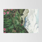 Field of flowers and mountains dreamy watercolor, landscape painting Rug Gallery Image 2