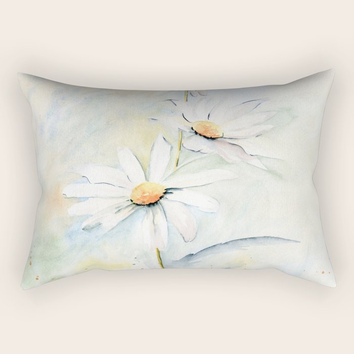 White Daisies Rectangular Pillow Gallery Image 1