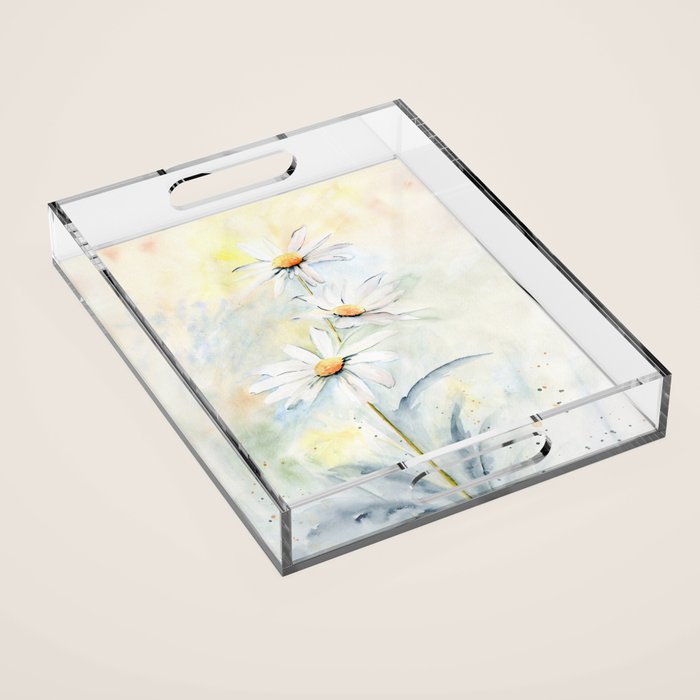 White Daisies Acrylic Tray Gallery Image 1