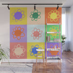 Floral checkerboard pattern Wall Mural Gallery Image 1