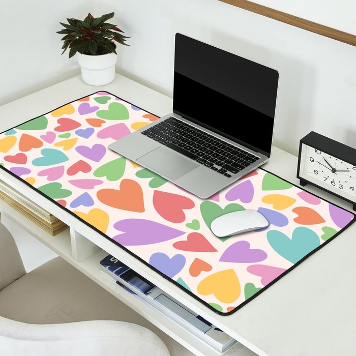 Retro Colorful Hearts Desk Mat Gallery Image 2