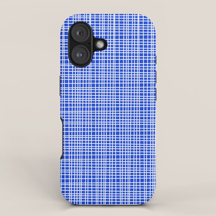 Royal Blue Fine Weave Retro Mid Century Modern Minimalist Woven Line Pattern iPhone Case Gallery Image 1