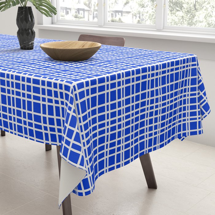 Royal Blue Fine Weave Retro Mid Century Modern Minimalist Woven Line Pattern Tablecloth Gallery Image 3