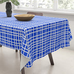 Royal Blue Fine Weave Retro Mid Century Modern Minimalist Woven Line Pattern Tablecloth Gallery Image 3