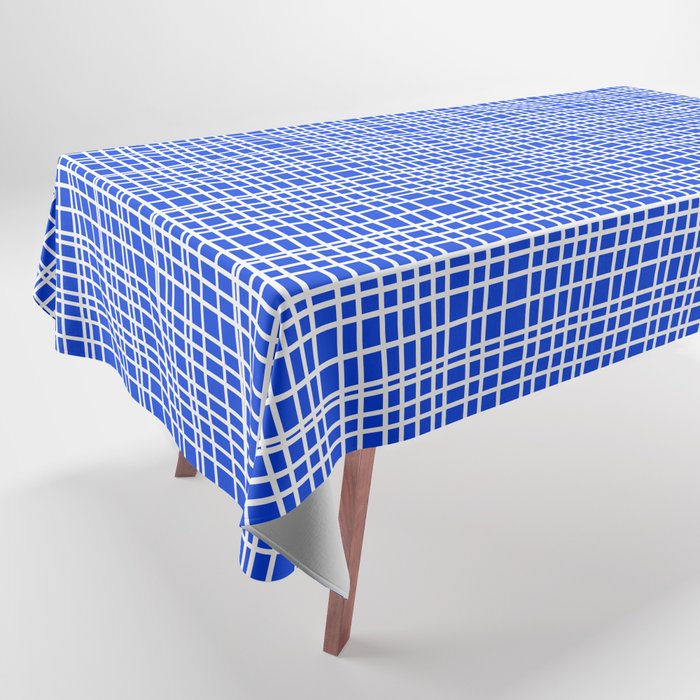 Royal Blue Fine Weave Retro Mid Century Modern Minimalist Woven Line Pattern Tablecloth Gallery Image 1