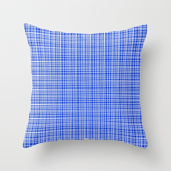 Royal Blue Fine Weave Retro Mid Century Modern Minimalist Woven Line Pattern Throw Pillow Gallery Image 6