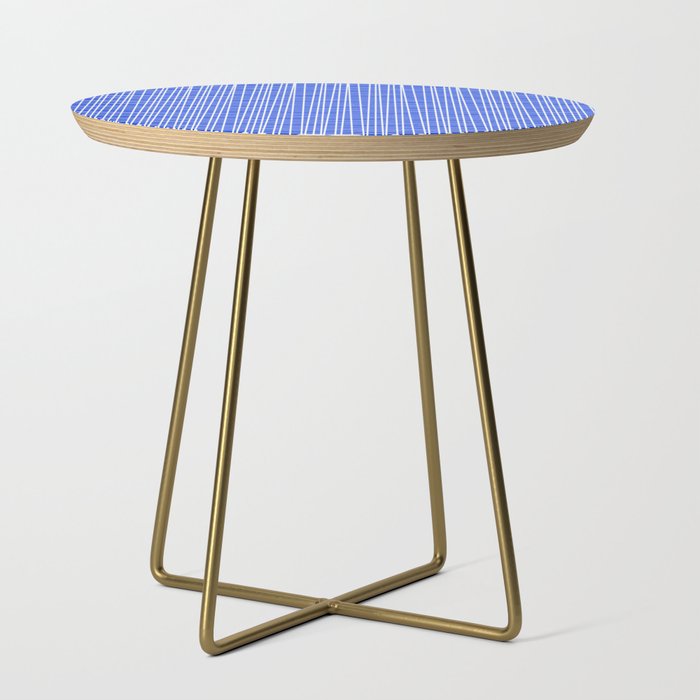 Royal Blue Fine Weave Retro Mid Century Modern Minimalist Woven Line Pattern Side Table Gallery Image 1