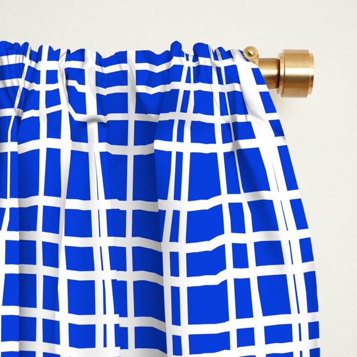 Royal Blue Fine Weave Retro Mid Century Modern Minimalist Woven Line Pattern Window Curtain Gallery Image 2