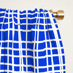 Royal Blue Fine Weave Retro Mid Century Modern Minimalist Woven Line Pattern Window Curtain Gallery Image 2