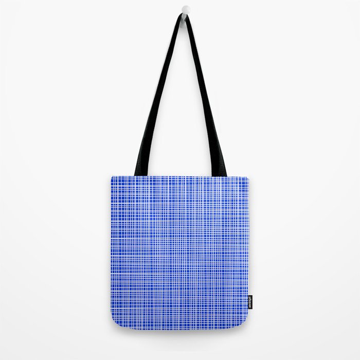 Royal Blue Fine Weave Retro Mid Century Modern Minimalist Woven Line Pattern Tote Bag Gallery Image 2