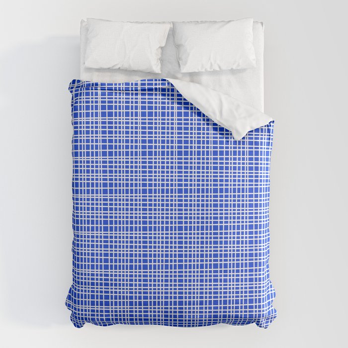 Royal Blue Fine Weave Retro Mid Century Modern Minimalist Woven Line Pattern Duvet Cover Gallery Image 6