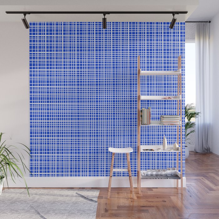 Royal Blue Fine Weave Retro Mid Century Modern Minimalist Woven Line Pattern Wall Mural Gallery Image 1