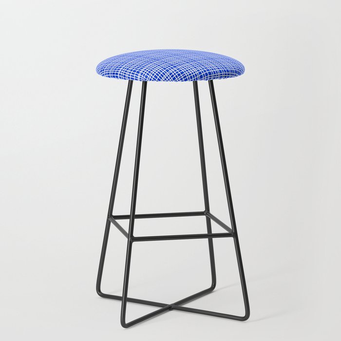 Royal Blue Fine Weave Retro Mid Century Modern Minimalist Woven Line Pattern Stool Gallery Image 1