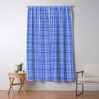 Royal Blue Fine Weave Retro Mid Century Modern Minimalist Woven Line Pattern Window Curtain Gallery Image 5