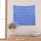 Royal Blue Fine Weave Retro Mid Century Modern Minimalist Woven Line Pattern Wall Tapestry Gallery Image 2