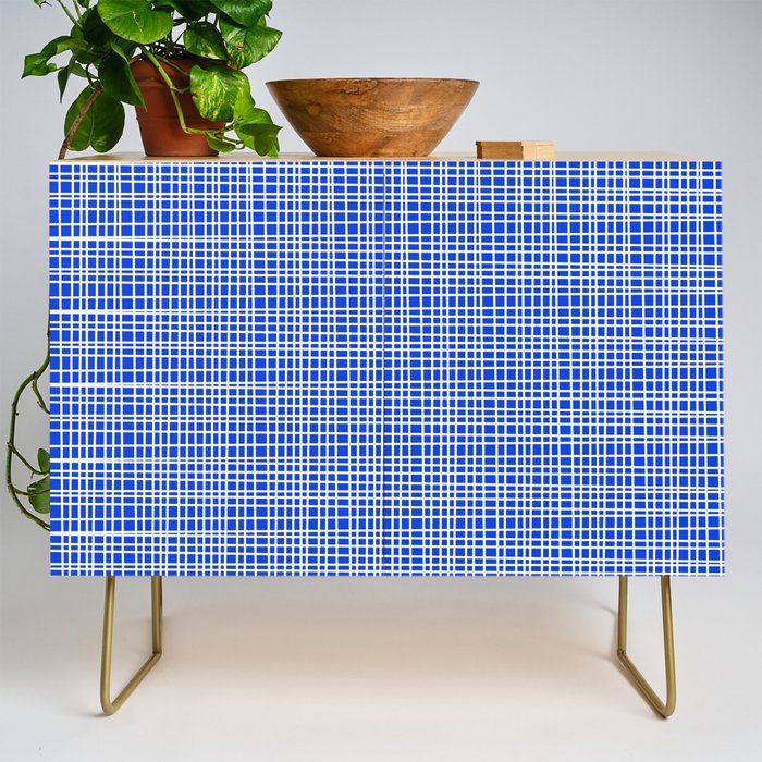 Royal Blue Fine Weave Retro Mid Century Modern Minimalist Woven Line Pattern Credenza Gallery Image 1
