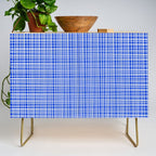 Royal Blue Fine Weave Retro Mid Century Modern Minimalist Woven Line Pattern Credenza Gallery Image 1