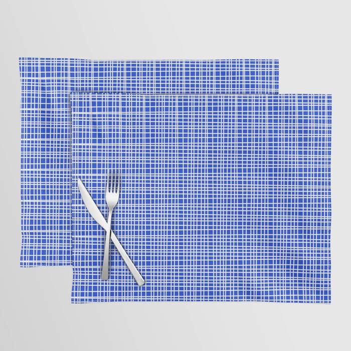 Royal Blue Fine Weave Retro Mid Century Modern Minimalist Woven Line Pattern Placemat Gallery Image 1