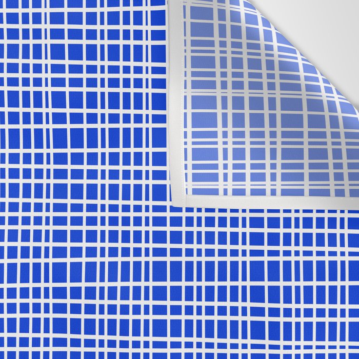 Royal Blue Fine Weave Retro Mid Century Modern Minimalist Woven Line Pattern Wall Tapestry Gallery Image 3